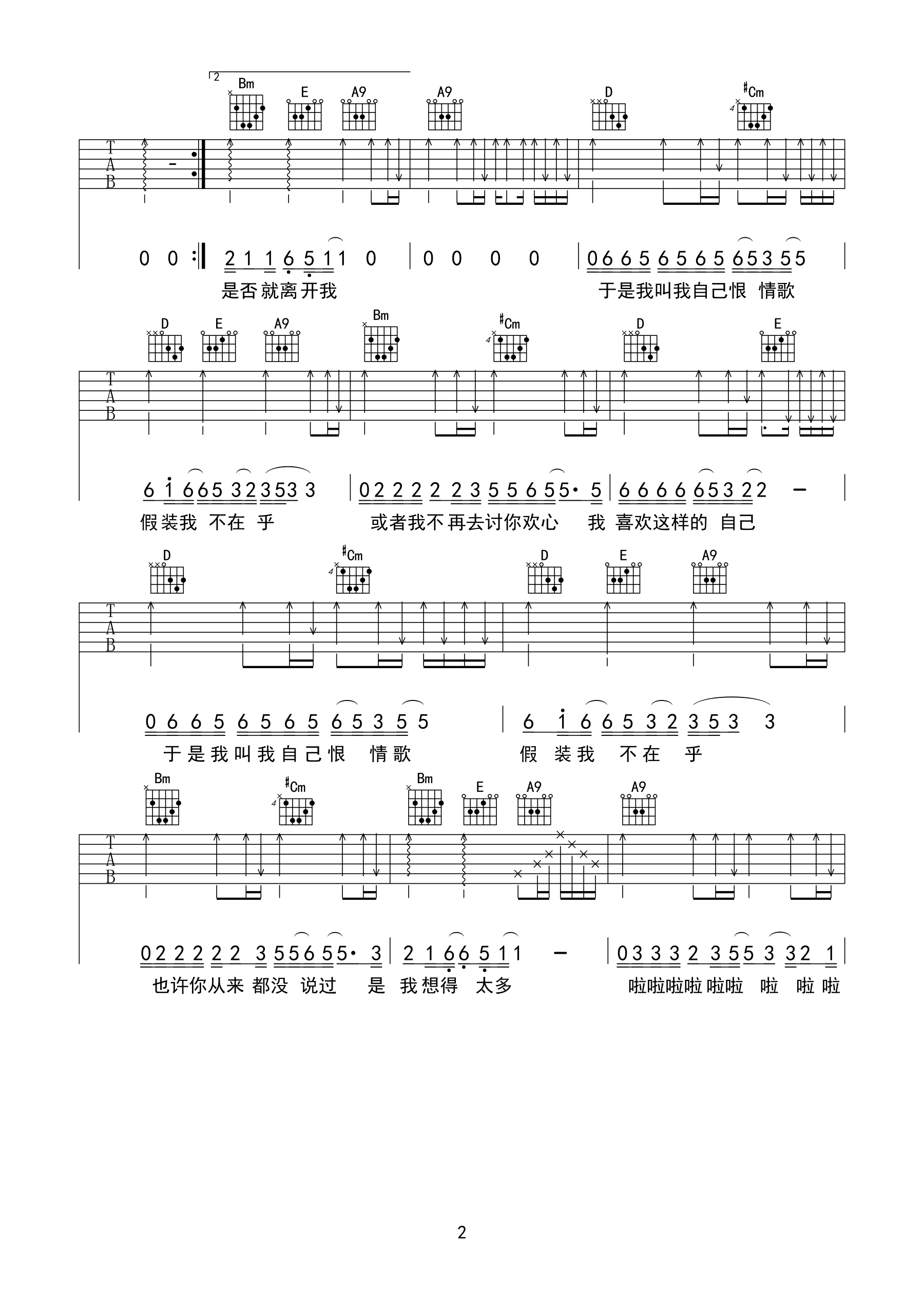 恨情歌吉他谱2-陈升