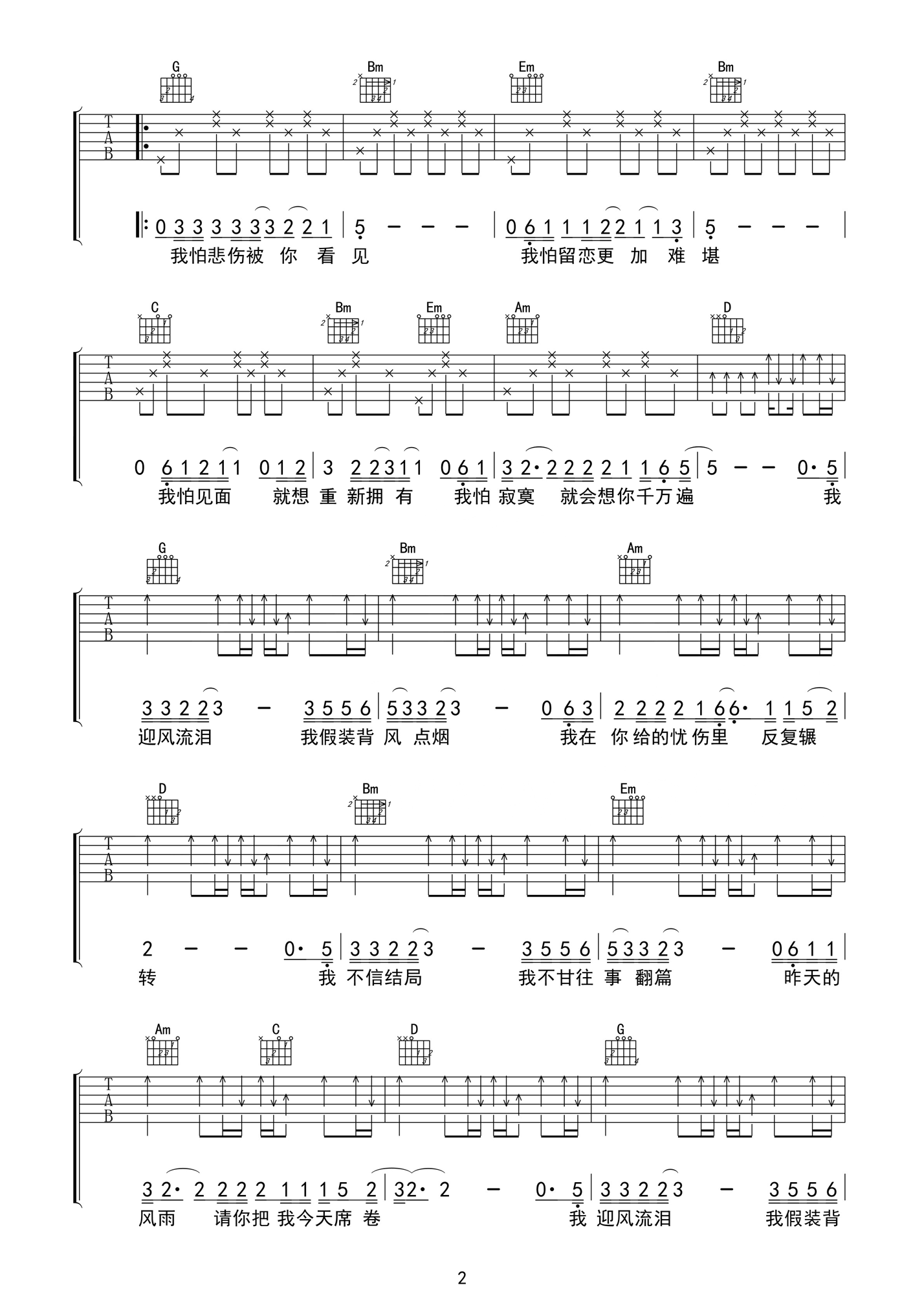 背着风流泪吉他谱2-文夫