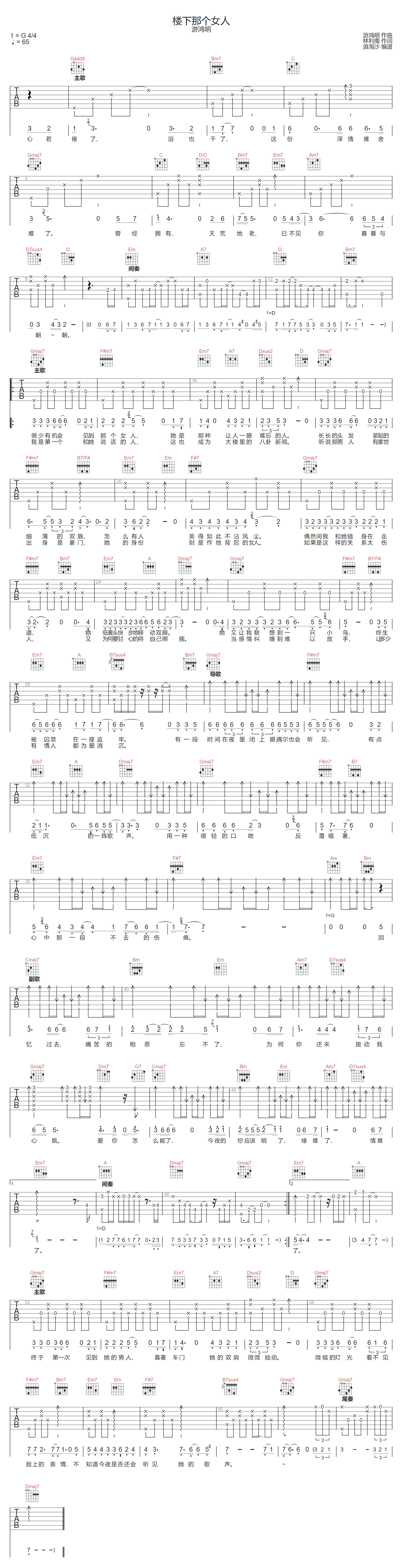 楼下那个女人吉他谱-游鸿明