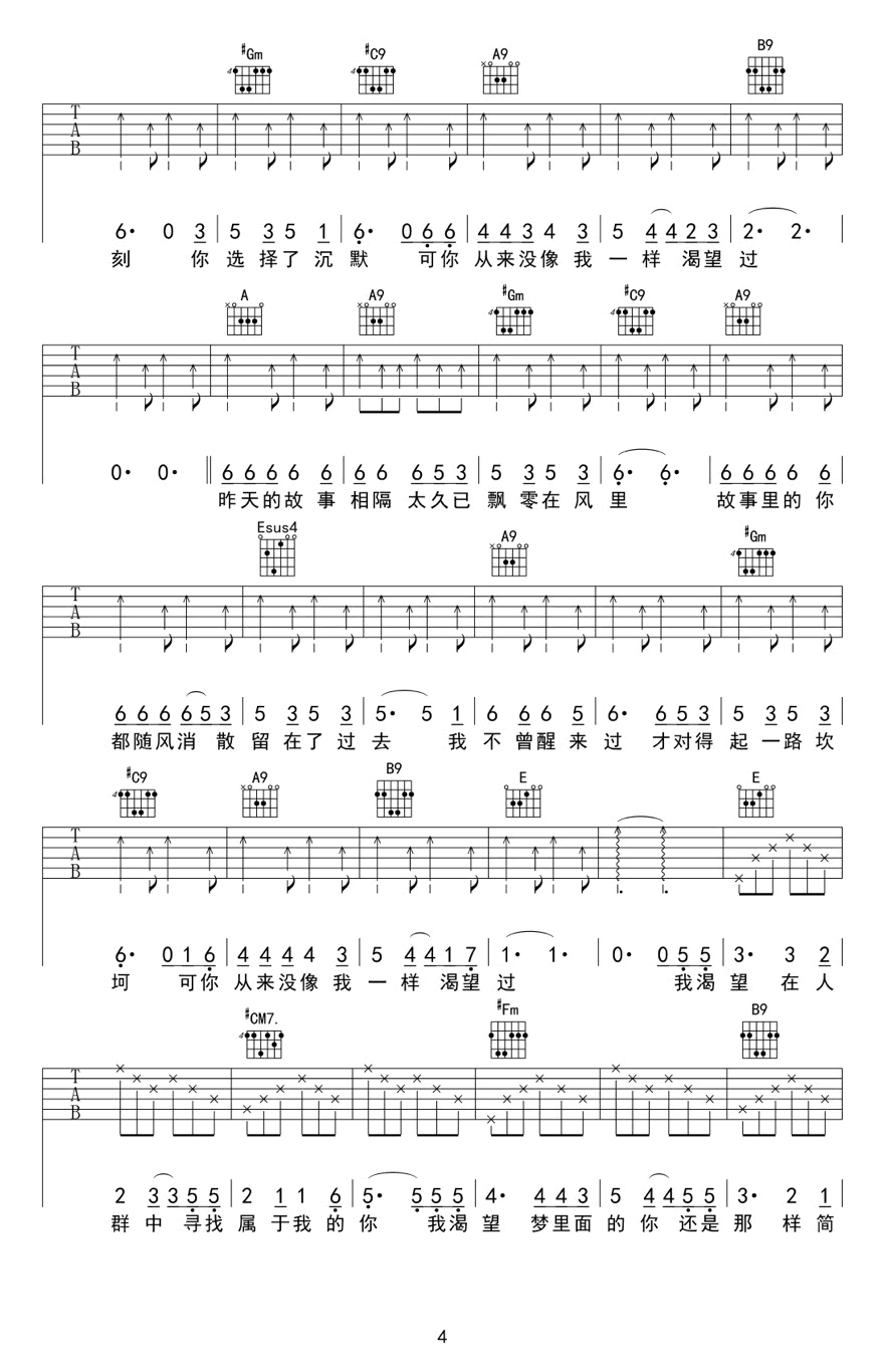 我渴望吉他谱4-王宇良