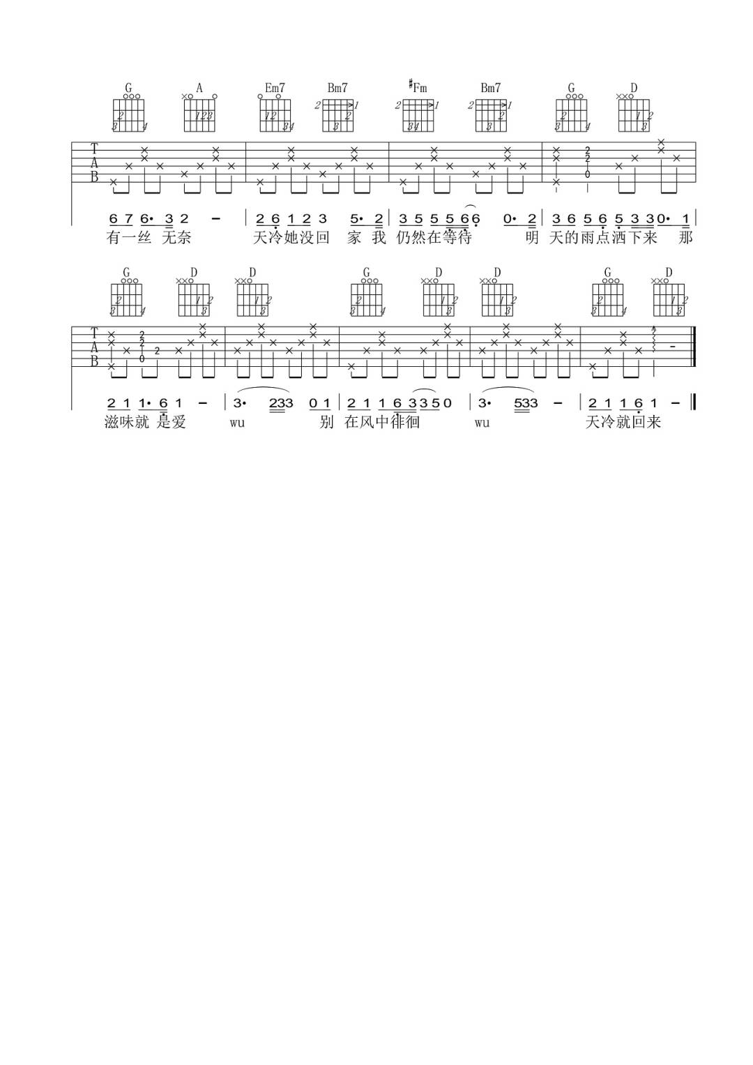 天冷就回来吉他谱3-陈洁仪
