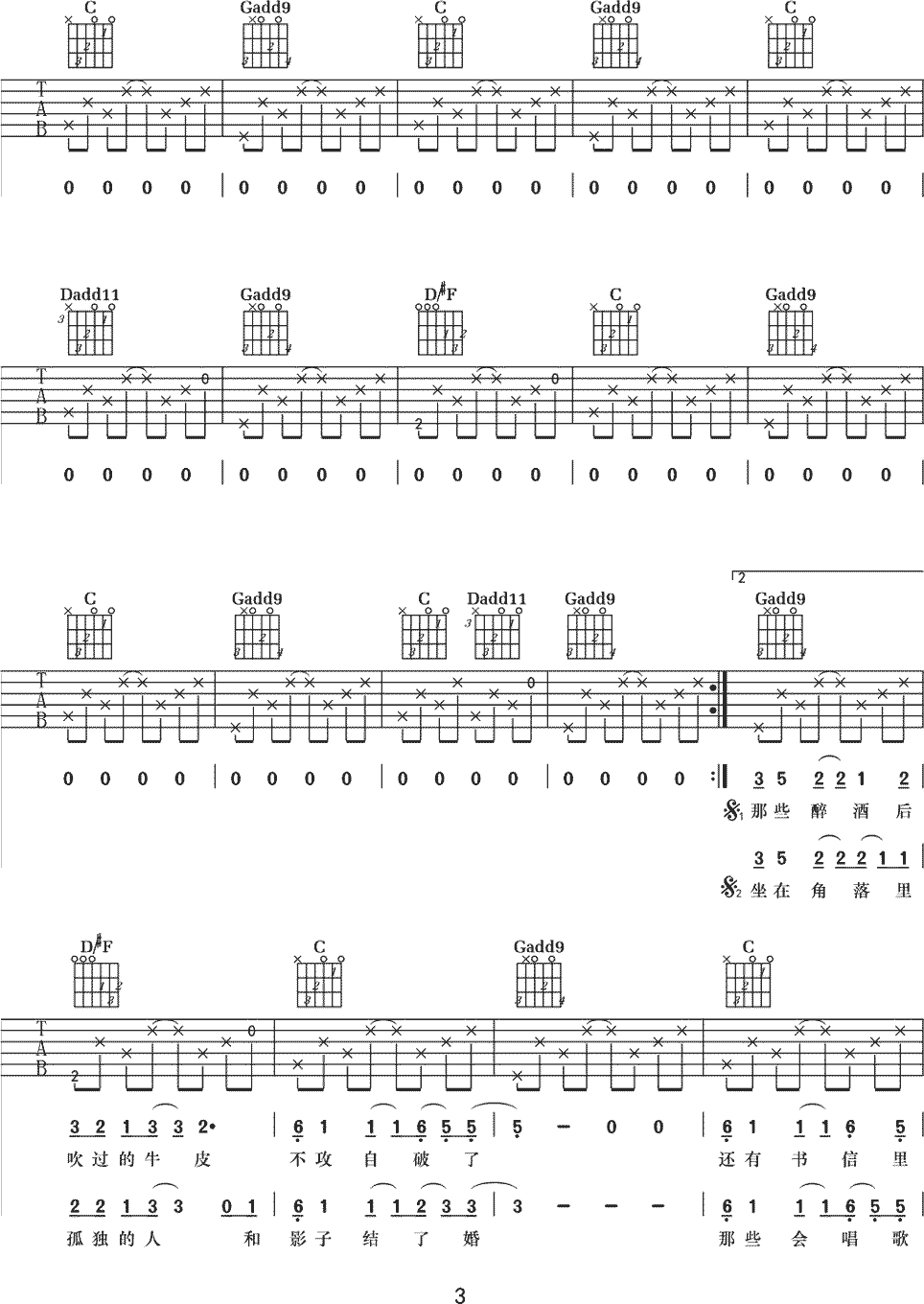 追风吉他谱3-李晋