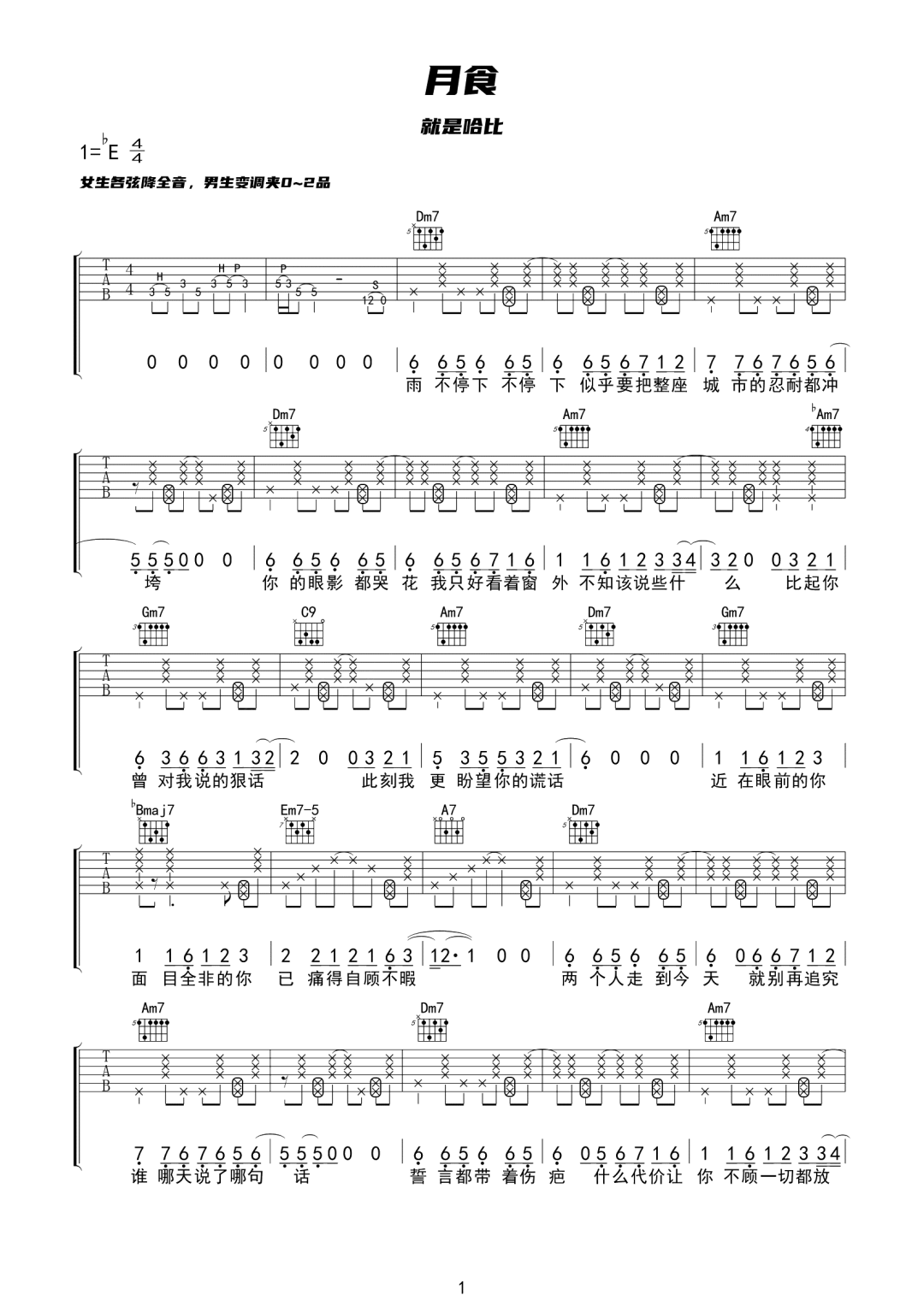 月食吉他谱1-就是哈比