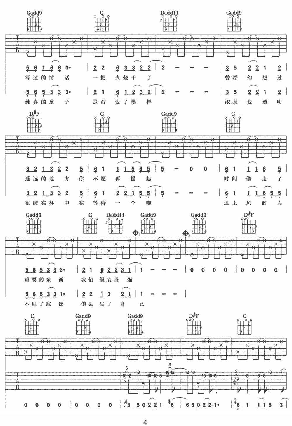 追风吉他谱4-李晋