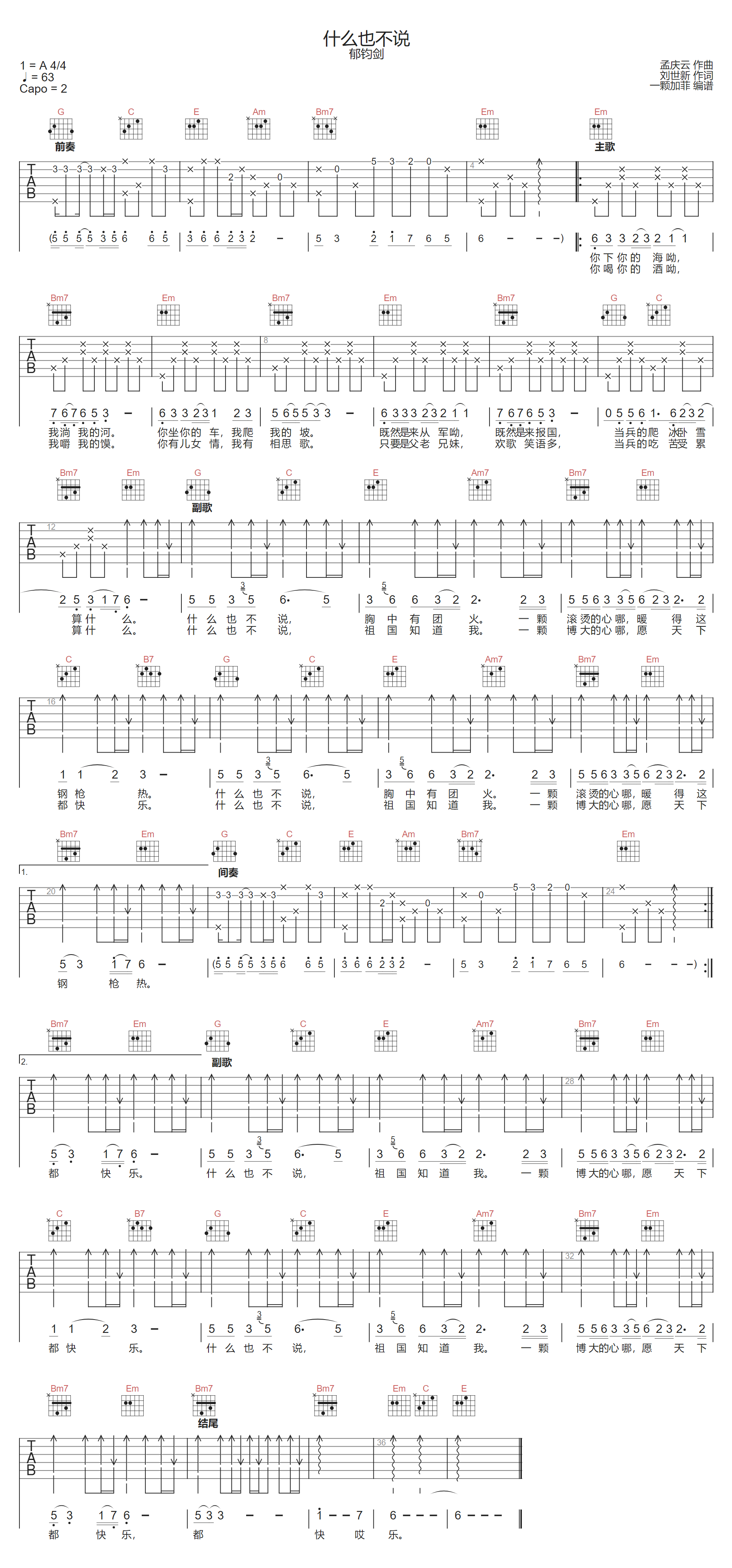 什么也不说吉他谱-郁钧剑