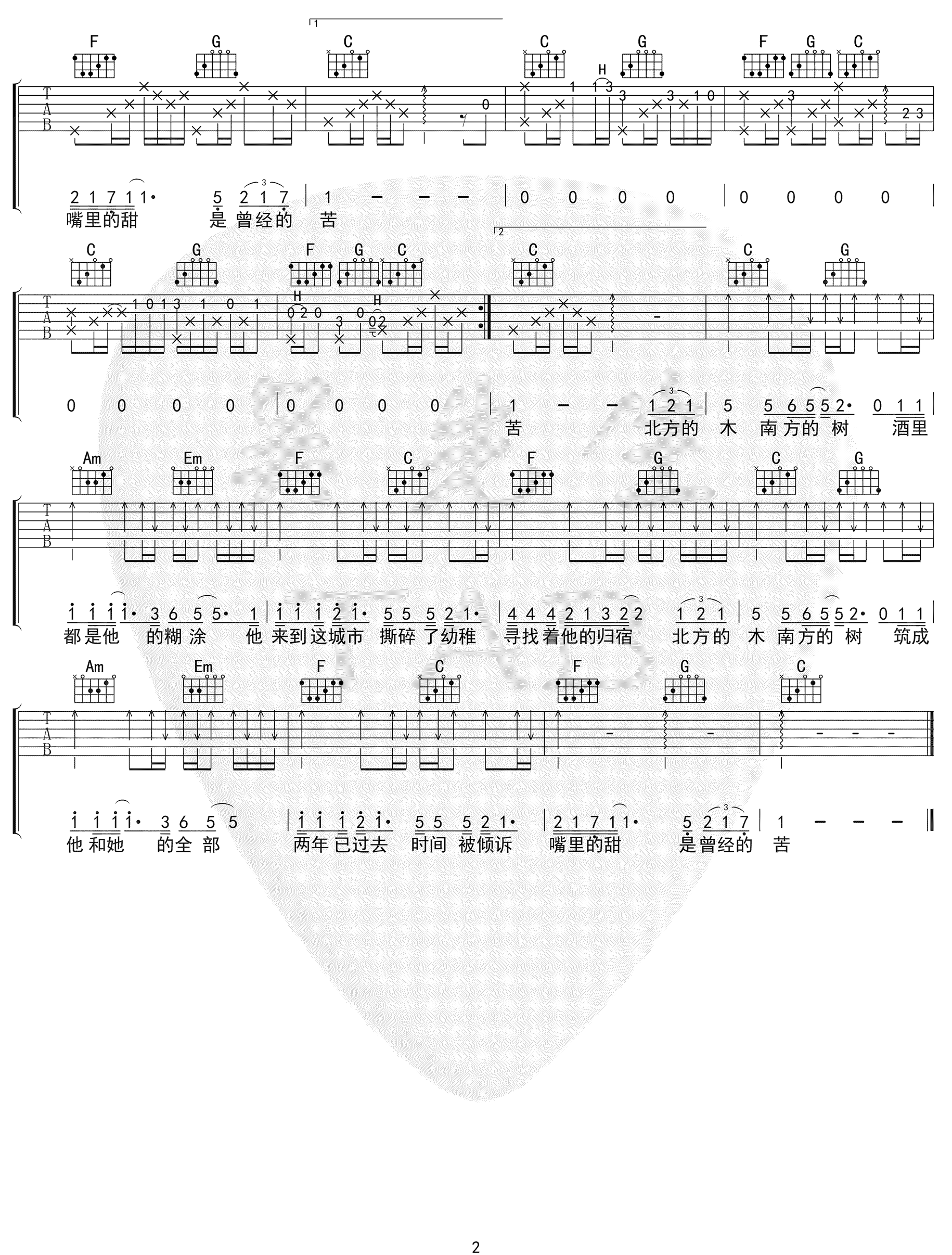 北木南吉他谱2-小嘉玲