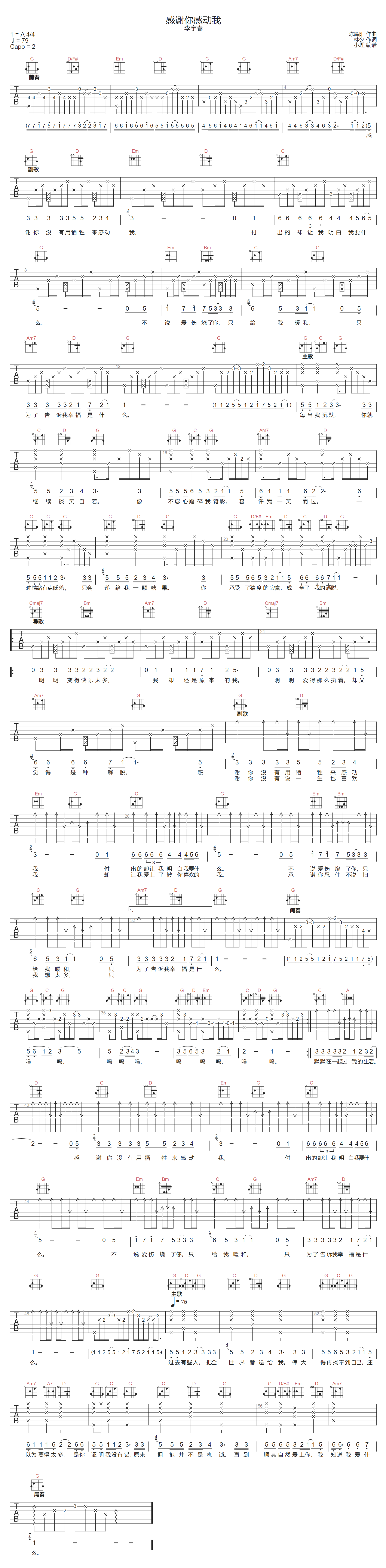 感谢你感动我吉他谱-李宇春