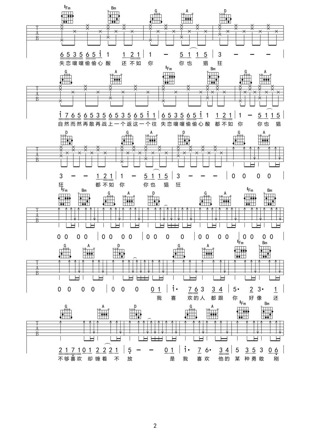 我喜欢的人都跟你好像吉他谱2-黄恺