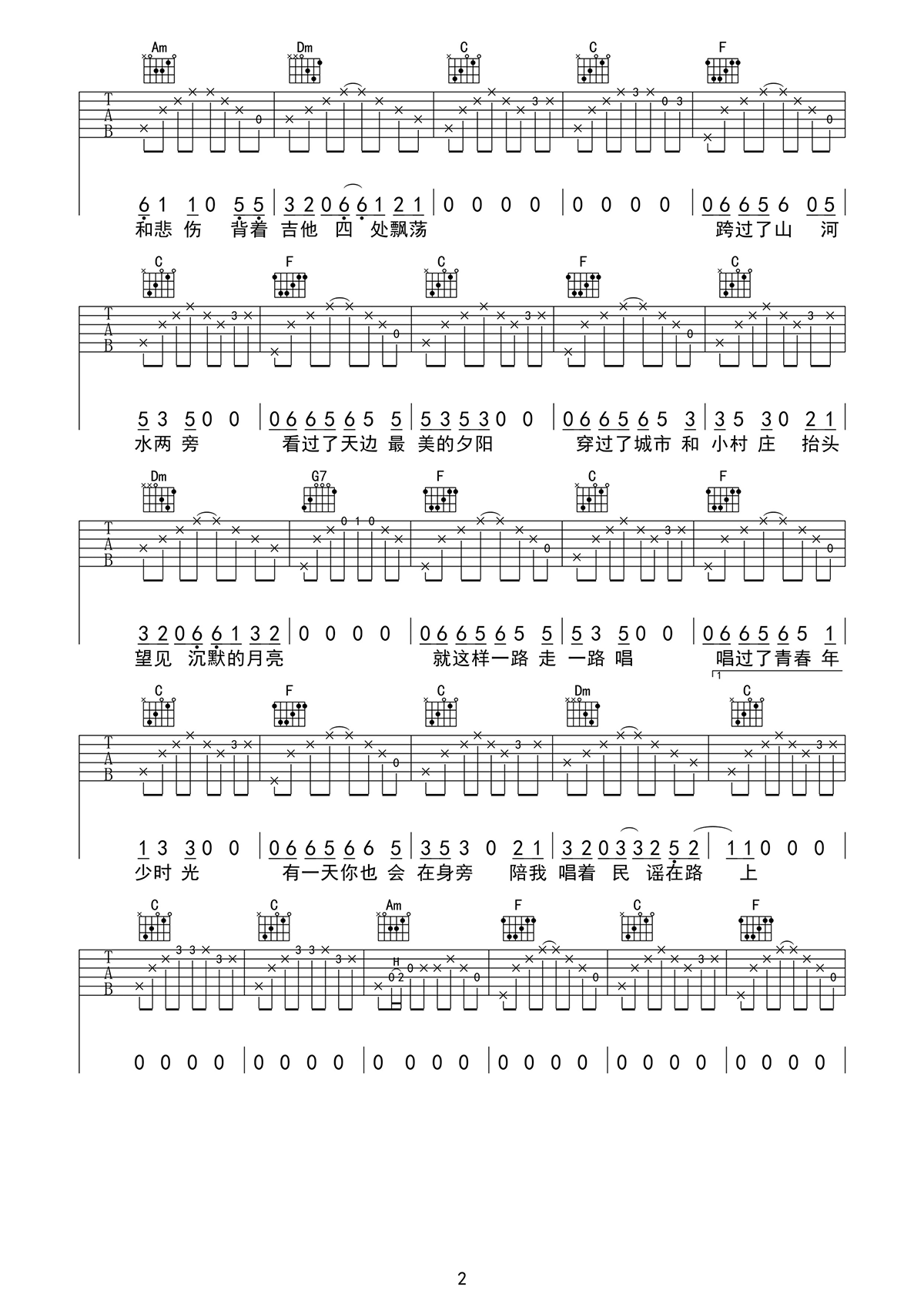 民谣在路上吉他谱2-前冲乐队