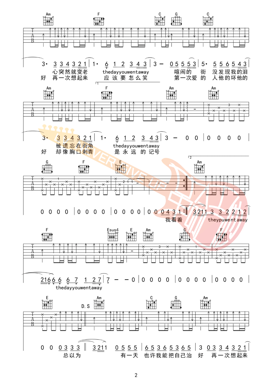 第一次爱的人吉他谱2-王心凌