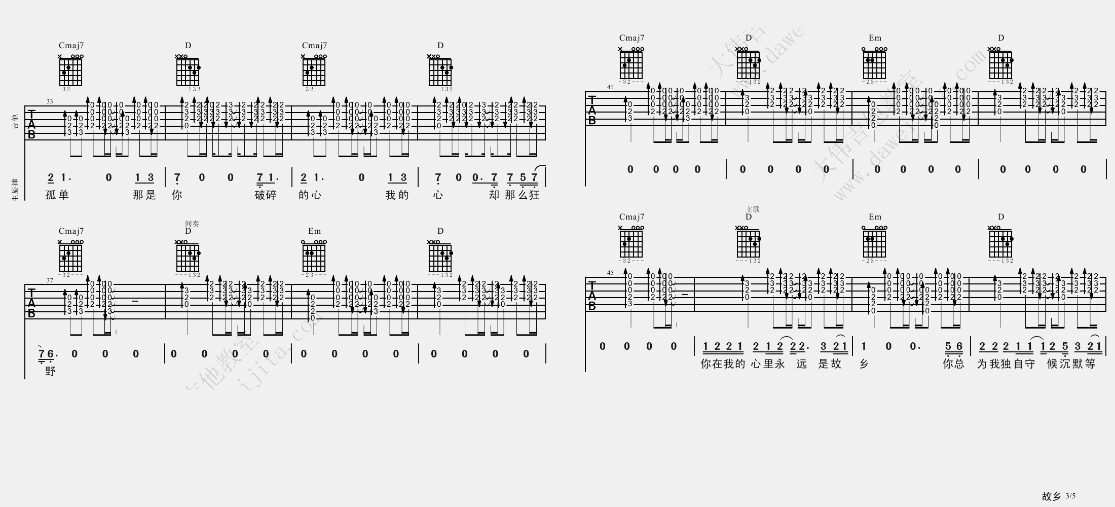 故乡吉他谱3-许巍