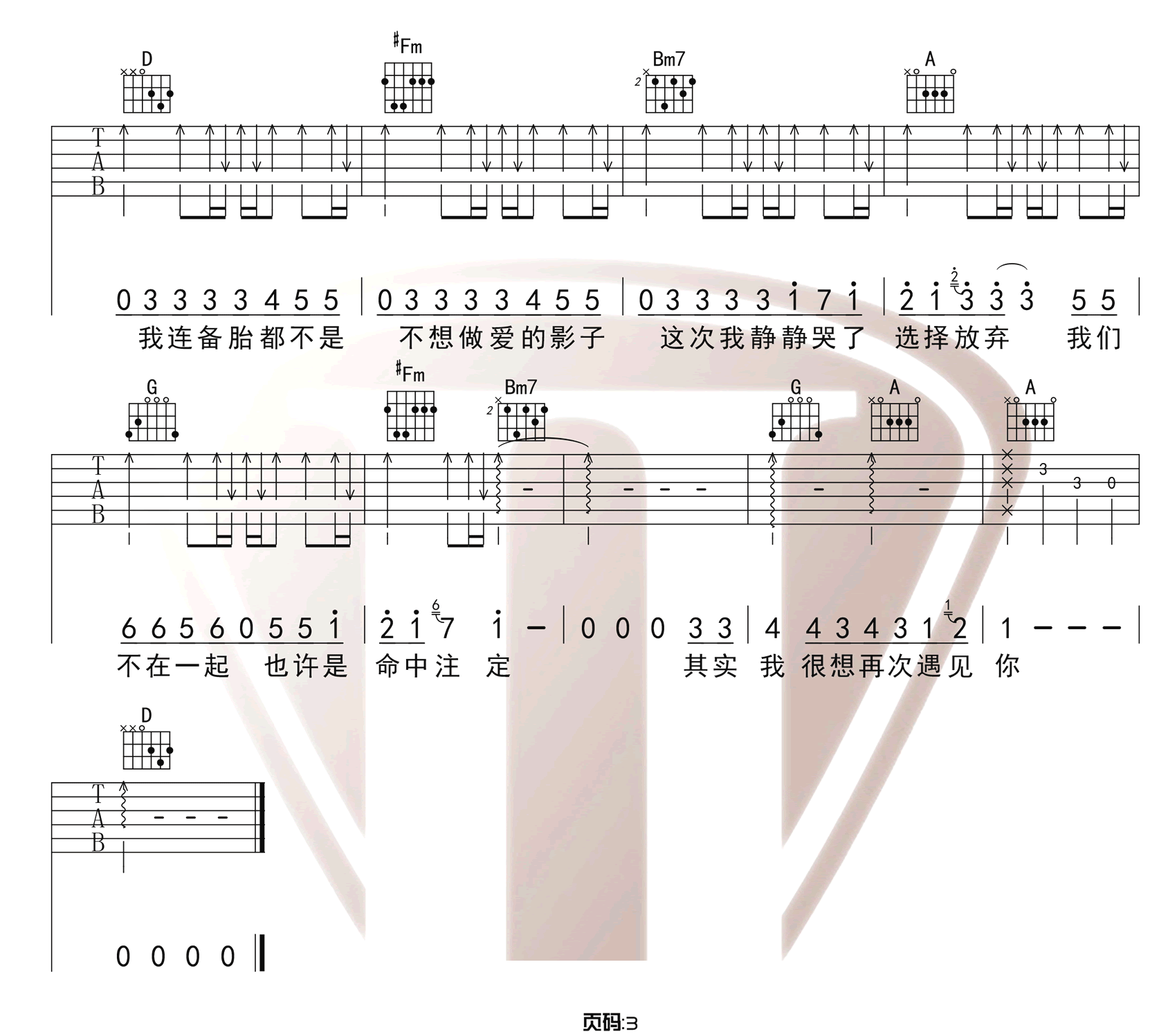 连备胎都不是吉他谱3-杨政宇