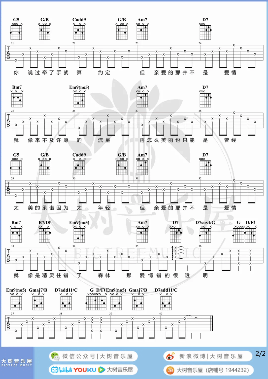 亲爱的那不是爱情吉他谱2-张韶涵