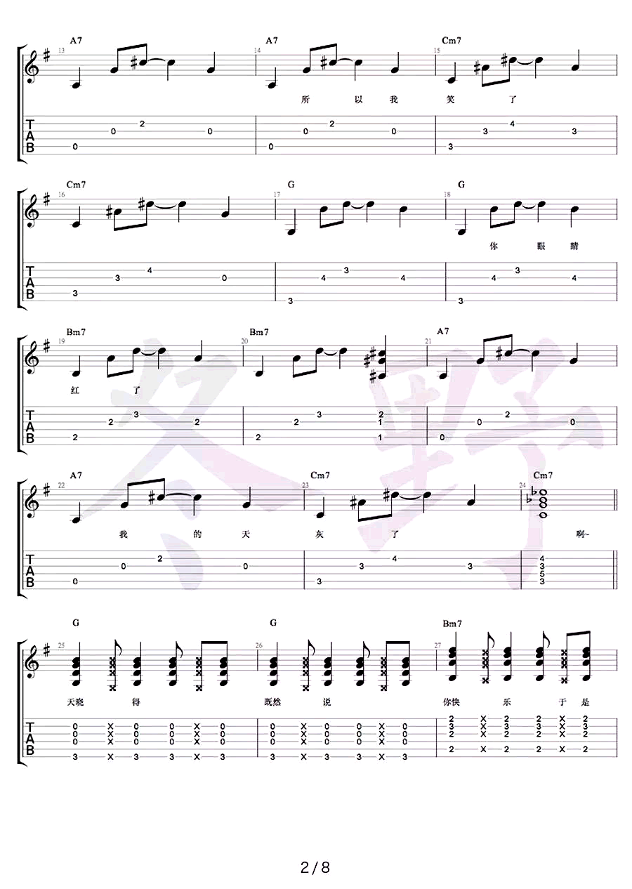 你快乐所以我快乐吉他谱2-王菲