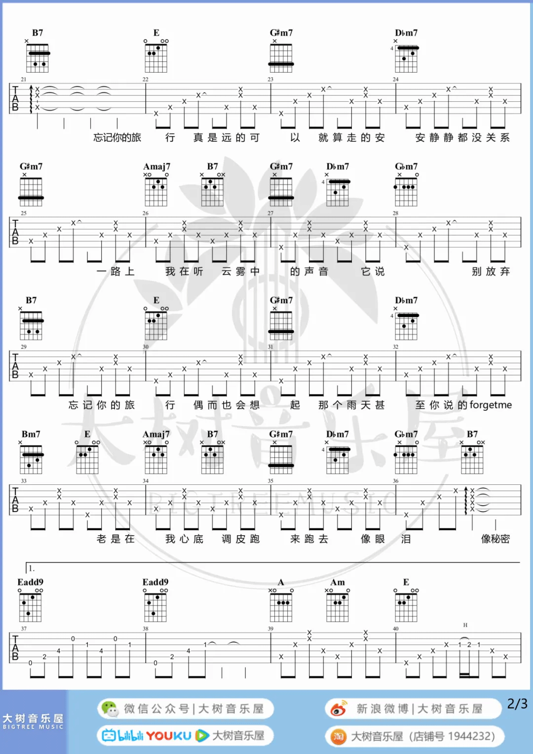 旅行中忘记吉他谱2-袁娅维