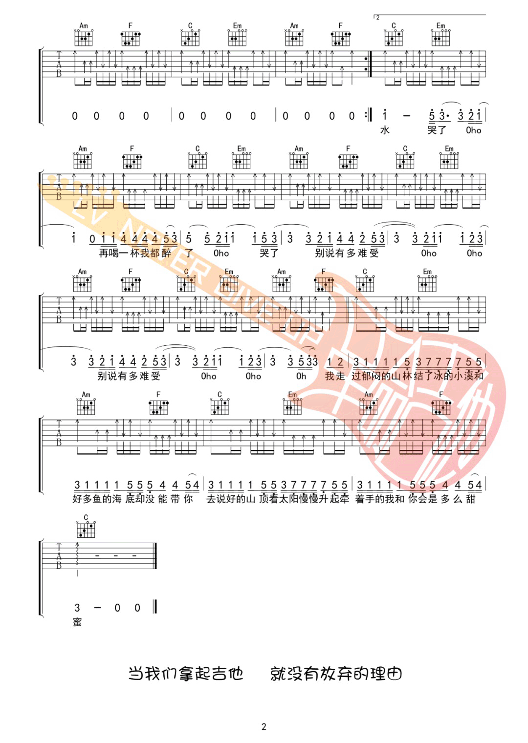 不如回家喝自来水吉他谱2-刘烨溦