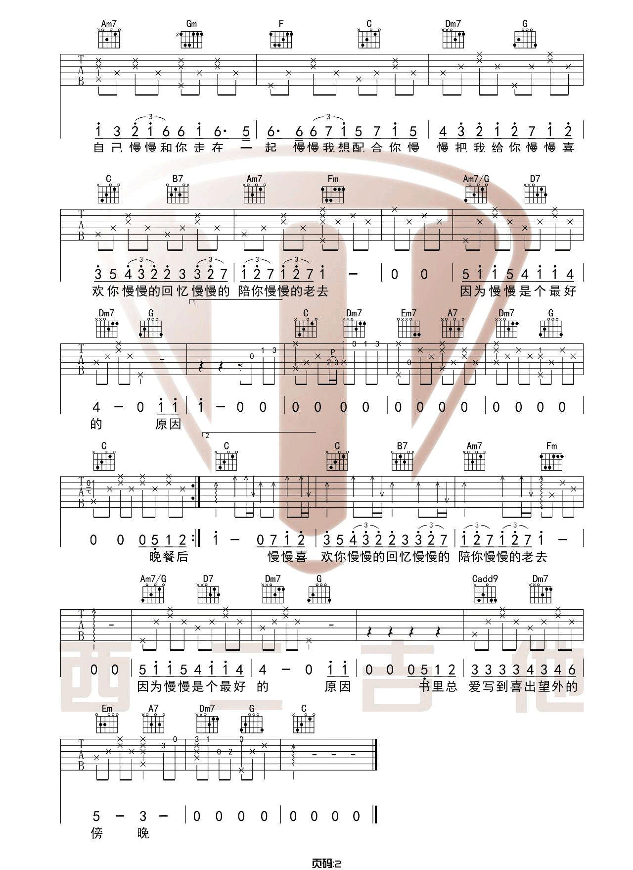 慢慢喜欢你吉他谱2-莫文蔚