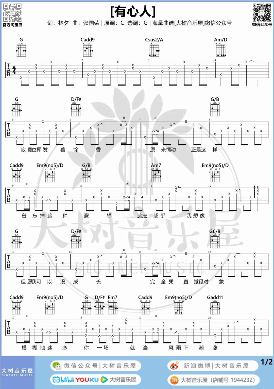 有心人吉他谱1-张国荣
