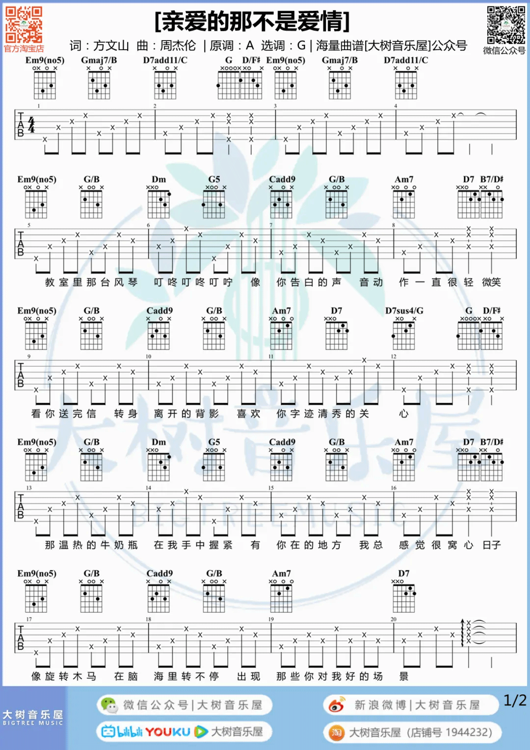 亲爱的那不是爱情吉他谱1-张韶涵